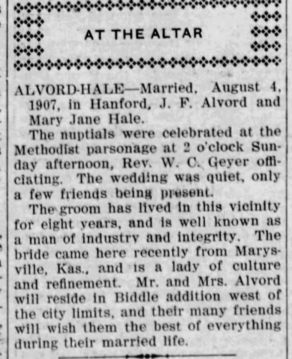 Clipping from Hanford Kings County Sentinel